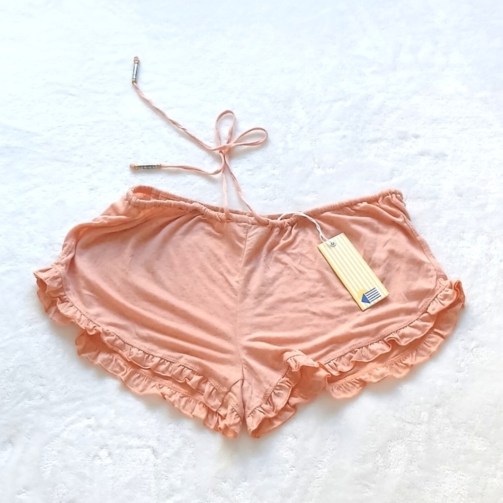 NWT Beach House Orange Peach Ruffle Trim Lounge Shorts S